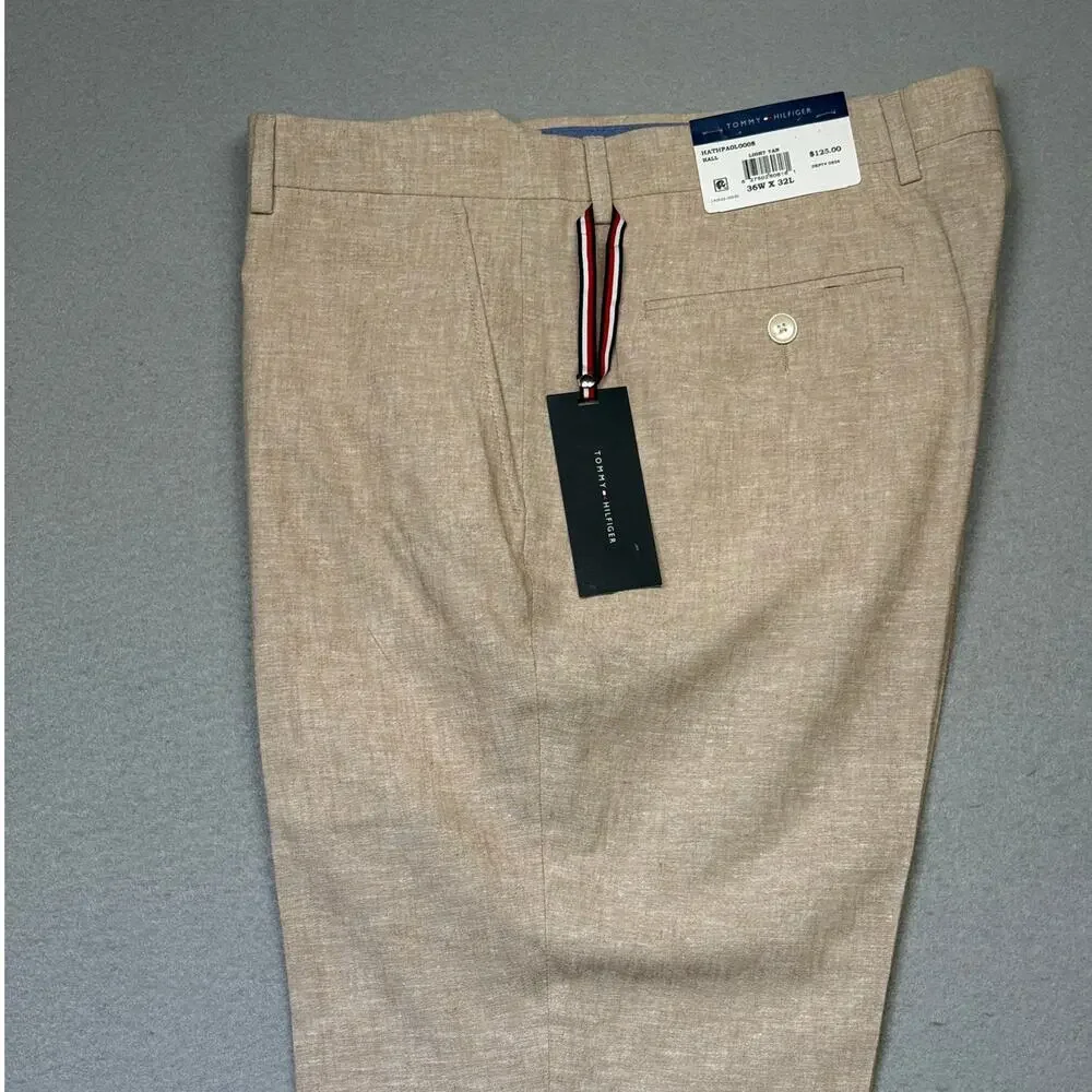 Tommy Hilfiger Men's Modern-Fit Linen Blend Pants Light tan 36x32 $125